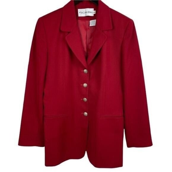 Vintage JH Collectibles Wool Jacket Blazer Red Silver Buttons Size 6 Medium 90's